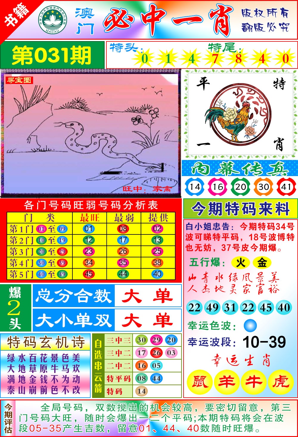 031期澳门玄机一特[图]