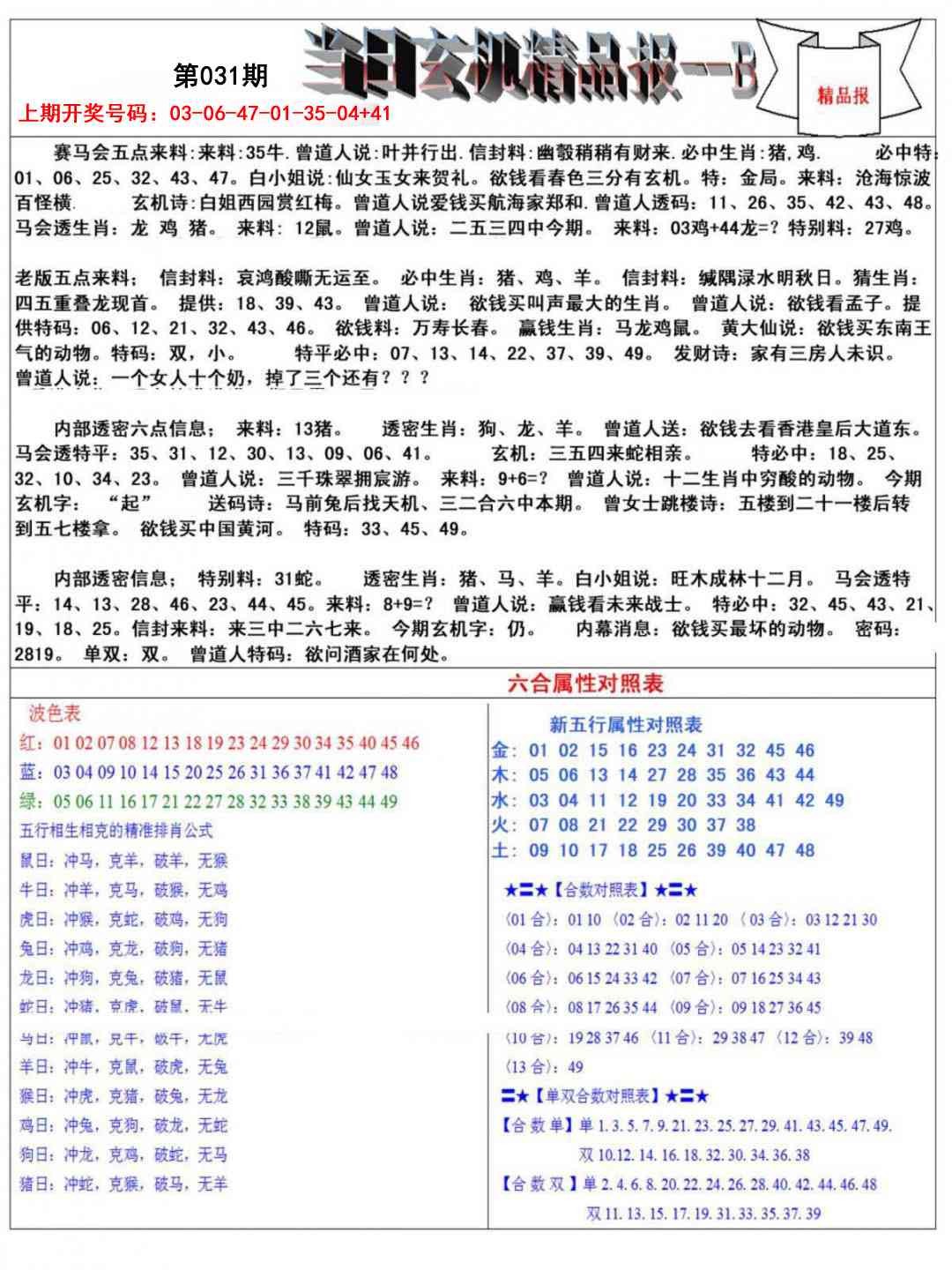 031期当日玄机精品报B[图]