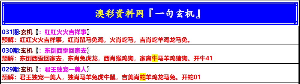 031期澳门一句玄机[图]